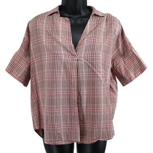 Madewell Central Shirt XS Pink Plaid Button Back Cotton Short Sleeve Top EUC